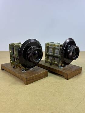 Ak 2963 Lot Of 2 Vintage Ganged Air Variable Capacitor On Wooden Stand W Knob