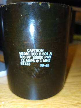 Captron M1981300b501a Rf Capacitor 89-42 500pf 30000pwv 12amps 1mhz 81133