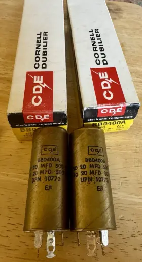Bb0400a Cornell Dubilier Vtg Nos Electrolytic Capacitors 15-20 Mfd 500 Vdc Cde