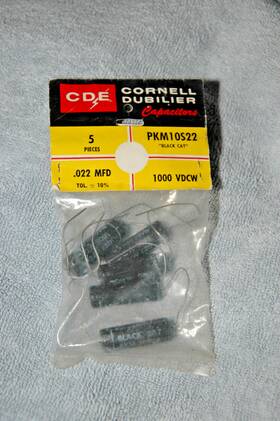 Cornell Dubilier Pkm-10s22 Sealed Package Of 5 Nos Dublier .022 1000v Inch Black Cat Capacitors