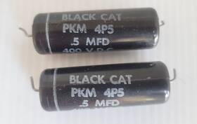 Cornell Dubilier Pkm-4p5 Two 2 Black Cat 0.5uf 400v Capacitor Pkm 4p5 Tested