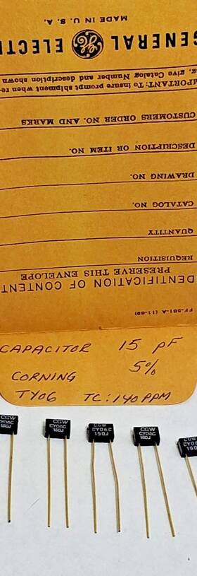 Corning Cy06c 3 Vintage Glass Capacitors 15pf 300v 5% /tc 140 Ppm /gold Leads