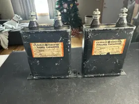 9ce5a28 Ge 2 Antique General Electric Pyranol Oil Capacitor