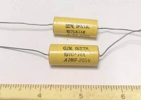 General Instruments 107c474k Instrument Film Capacitor .47 Mfd 200 Vdc Nos Usa Lot Of 2
