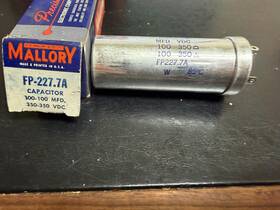 Mallory Fp-227.7a 2 Sect. Electrolytic Can Capacitor Nos 100-100 Mfd 350 Vdc