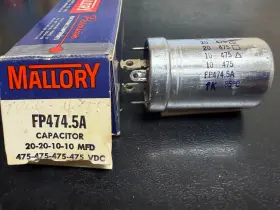 Fp-474.5a Mallory 4 Sec Electrolytic Can Capacitor Nos 20-20-10-10 Mfd 475 Vdc