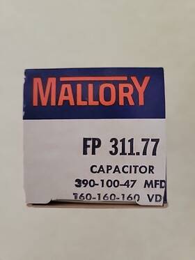 Mallory Fp311.77 Nos Electrolytic Capacitor 390-100-47 Mfd 160-160-160 Vdc