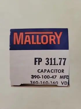 390-100-47 Mallory Fp311.77 Nos Electrolytic Capacitor Mfd 160-160-160 Vdc