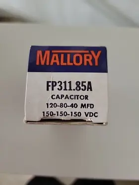 Fp311.85a Mallory Nos Electrolytic Capacitor 120-80-4 Mfd 150-150-150 Vdc