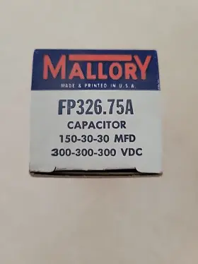 Fp326.75a Mallory Nos Electrolytic Capacitor 150-30-30 Mfd 300-300-300 Vdc