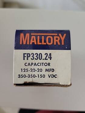 Mallory Fp330.24 Nos Electrolytic Capacitor 125-20-20 Mfd 350-350-150 Vdc