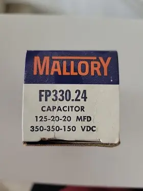 125-20-20 Mallory Fp330.24 Nos Electrolytic Capacitor Mfd 350-350-150 Vdc