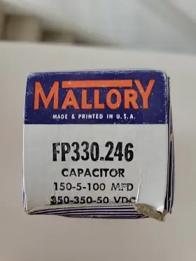 150-5-100 Mallory Fp330.246 Nos Electrolytic Capacitor Mfd 350-350-50 Vdc