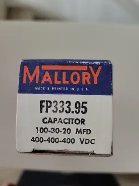 Fp333.95 Mallory Nos Electrolytic Capacitor 100-30-20 Mfd 400-400-400 Vdc