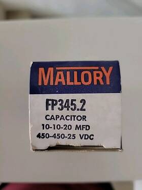 Mallory Fp345.2 Nos Electrolytic Capacitor 10-10-20 Mfd 450-450-25 Vdc