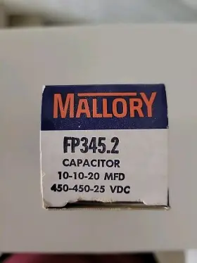 450-450-25 Mallory Fp345.2 Nos Electrolytic Capacitor 10-10-20 Mfd Vdc