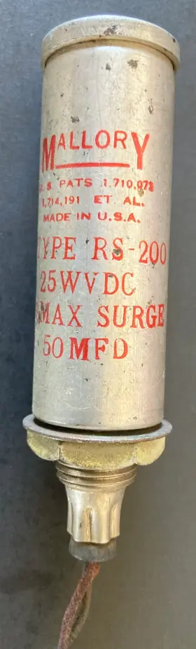 Rs-200 Mallory Type Rs 200 Can Capacitor 50 Mfd 25 Wvdc Not Tested