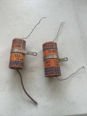Mallory Tc-1505 Vintage Pair Capacitors Orange And Tc-495 Untested