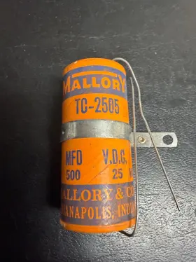 Tc-2505 Mallory Paper Capacitors Model Nos 500 Mfd At 25 Vdc