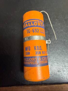 Mallory Tc-692 Paper Capacitor Model Nos 150 Mfd At 350 Vdc