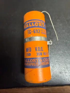 Tc-692 Mallory Paper Capacitor Model Nos 150 Mfd At 350 Vdc