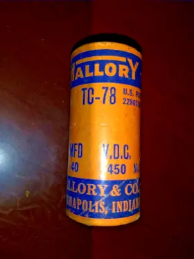 Tc-78 Mallory Nos Vintage 1950s Paper Capacitor 40 Uf 450v Axial Cap