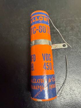 Mallory Tc-80 Paper Capacitor Model Nos 80 Mfd At 450 Vdc