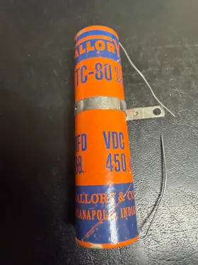 Tc-80 Mallory Paper Capacitor Model Nos 80 Mfd At 450 Vdc