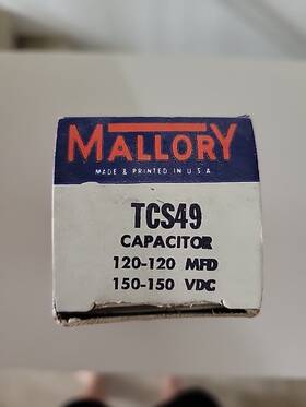 Mallory Tcs49 Nos Electrolytic Capacitor 120-120 Mfd 150-150 Vdc