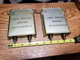 45bo25 Micamold 2 Vtg Pio Capacitors 8uf 1000vdc Mil Spec Paper Oil Tube Amp 1kv