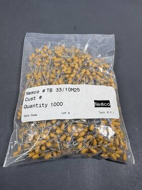 Nemco 33/10m25 Lot Of 1000 Tantalum Capacitors 0.013uf 13nf Radial Nos Vintage