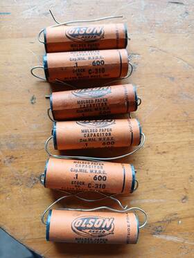 Olson C-310 6 Nos Vintage .1 Mfd 600 Volt Dc Molded Paper Capacitor Guitar Amp