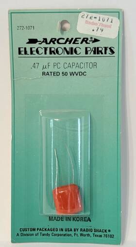 Radioshack 272-1071 Archer Pc Capacitor .47 Uf Rated 50 Wvdc Nos