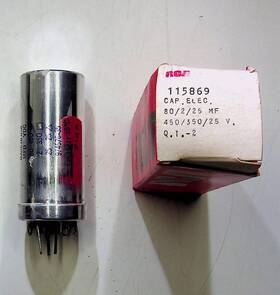 Rca 115869 Electronic Capacitor Nos 80/2/25 Mf 450v 350v 25v