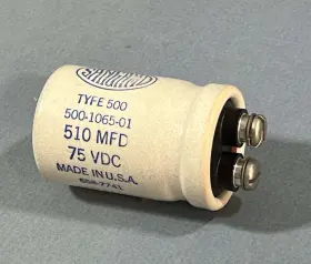 500-1065-01 Sangamo 510uf 75 Volt Can Type Electrolytic Capacitor New Tested And Reformed