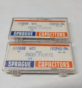 192p68194 Sprague 2x Nos Nib Vintage Pacer Filmite .00068 Mf 400 V Capacitor 10%