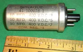 41-100078-1 Sprague 3-section Capacitor With Octal Base 10-10-10uf 400vdc 1957