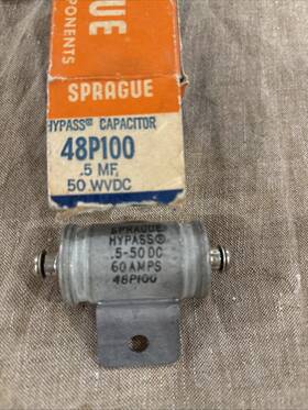 Sprague 48p100 Vintage .5 Mf 50 Wvdc Hypass Capacitor In Original Box 60 Amps
