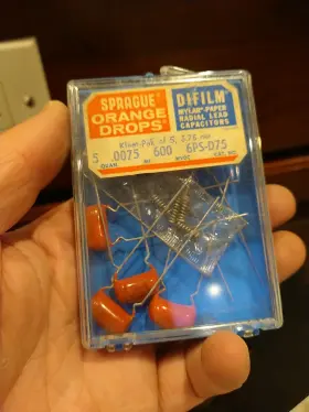 6ps-d75 Sprague Orange Drops .0075 600 Mylar Paper Radial Lead Capacitors Nos