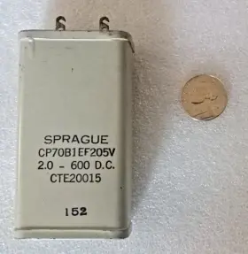 Cp70b1ef205v Sprague 2 F 600vdc Metal Encased/sealed Inch Bathtub Capacitor - Pre-owned Unused