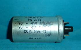 Sprague Pe-2755 Plug In Electrolytic Can Capacitor 20/20uf 450vdc 20/20mfd 450v