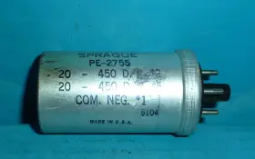 Pe-2755 Sprague Plug In Electrolytic Can Capacitor 20/20uf 450vdc 20/20mfd 450v
