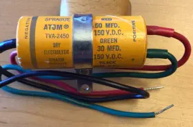 Tva-2450 Sprague Atom Dual Capacitor Red 50mfd 150vdc Green 30mfd