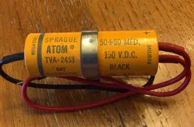 Tva-2453 Sprague Atom Dual Capacitor 50 Mdf 150vdc Mylar Paper Nos