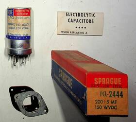 Vishay Sprague Pcl-2444 Vintage Nos Electrolytic Capacitor Pcl 2444 200mfd 150v Usa