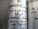 Jensen 1.5 Uf 380VAC 450VDC Low Esr Paper In Oil Capacitor Denmark Used. Price: $19.47.