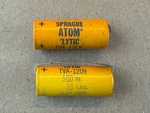 Vintage 1967 Sprague Atom Capacitors 500 Uf 25V TVA-1209 Test Good Used. Price: $40.00.