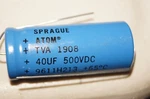 Sprague Atom Tva 1908 9611H213 Capacitor 40UF 500VDC +65C (1) New Vintage Nos. Price: $99.99.