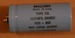 1100UF Electrolytic Capacitor - New Mallory CG112T200V4C3PH. Price: $20.00.