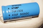 Sprague Atom Tva 1908 9622H186 Capacitor 40UF 500VDC +65C (1) New Vintage Nos. Price: $99.99.